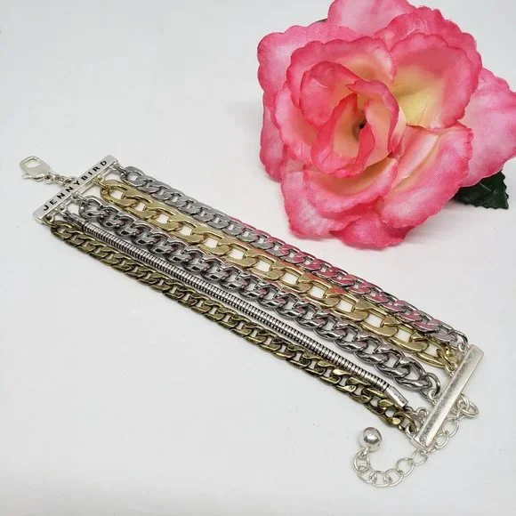 Jenny Bird Austin Cuff Mixed Metal Stacked Layered Chain Bracelet - Picture 9 of 12